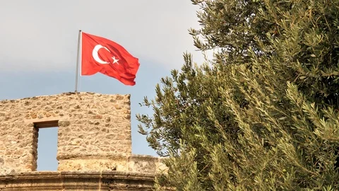 Flag of Turkey on an old building. 스톡 동영상 129199913