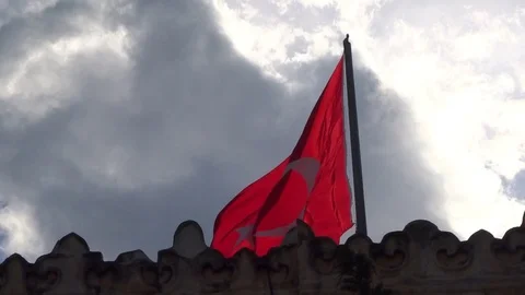 Flag of Turkey over the city Stock Footage 91319221