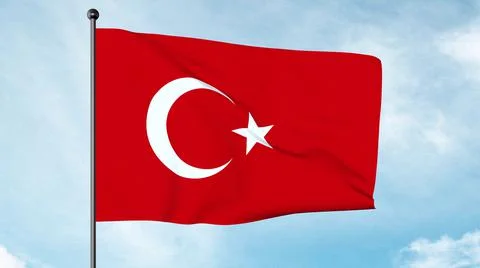 The flag of Turkey, a red flag featuring a white star and crescent. Stock Illustration