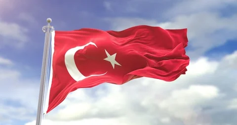 Flag Of Turkey Sky Background. Turkey Flag Wave Slow Motion And Loop 4K. 스톡 동영상 96419107