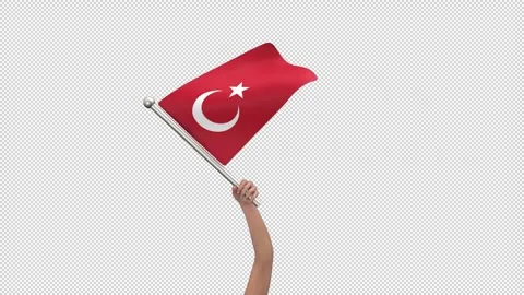Flag of Turkey waving in hand - 3d render looped with alpha channel. Stock Footage 242571659