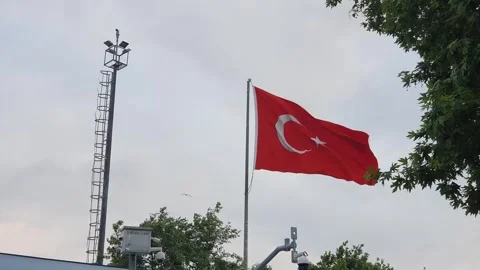 Flag of Turkey waving in wind against cloudy sky. National flag of Turkish flutt Vídeos de archivo 240843057