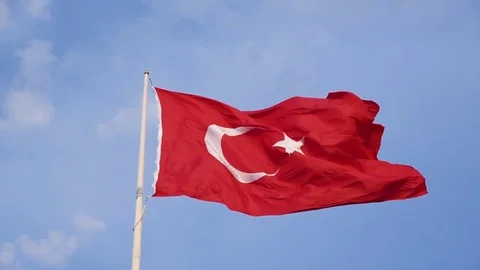 Flag of Turkey waving in the wind blue sky Stock Footage 84139199