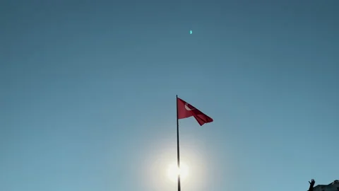 Flag of Turkey Waving in the wind, Sky and Sun Background. Stock Footage 139350744