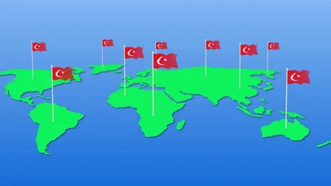 Flag of Turkey wavy animated on earth map Stock Footage 203052677