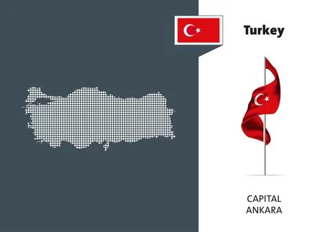 Flag of Turkey on white background. Dotted map of Turkey Stock Illustration