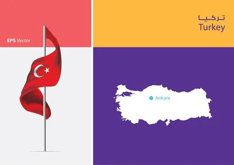 Flag of Turkey on white background with Map Stock Illustration