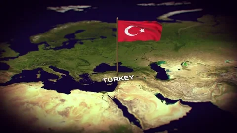 The Flag of Turkey on the World Map, Turkey map with flag 3d animation Stock Footage 289639207