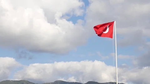 Flag turkish and blue sky Stock Footage 83361211