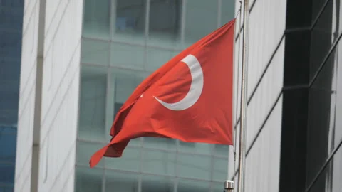 A flag of Türkiye waving on a pole. Stock Footage 306709813