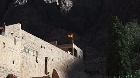 Flag with the two-headed eagle of the Byzantine empire in Saint Catherine Stock Footage 254208397