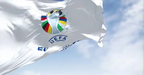 The flag of UEFA Euro 2024 flying in the wind Stock Footage 219937435