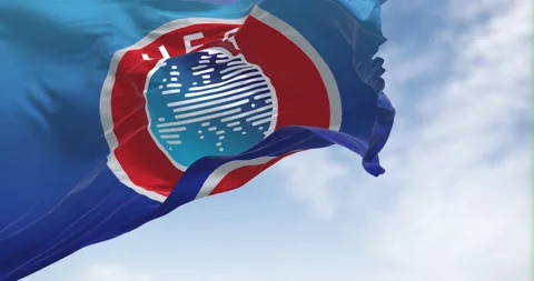 The flag with the UEFA logo waving in the wind Stock-Footage 218436568