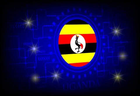 Flag of Uganda  on a background of technology. Illustrazione stock