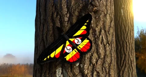 Flag of Uganda on Butterfly Wings Realistic 4K UHD 60FPS Stock Footage 153238489