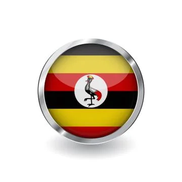 Flag of uganda, button with metal frame and shadow. uganda flag vector icon,  Stock Illustration