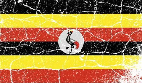 Flag of Uganda with old texture. Vector Stock Illustration