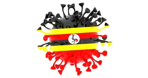 Flag of Uganda on Seamless looping 3D animation of the covid-19 Corona Virus Video stock 167739127