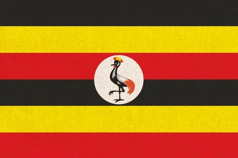 Flag of Uganda. Ugandan flag on fabric surface. Fabric texture Stock Illustration