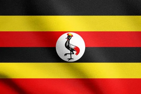 Flag of Uganda waving with fabric texture Stock Illustration