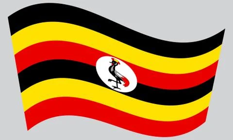 Flag of Uganda waving on gray background Stock Illustration