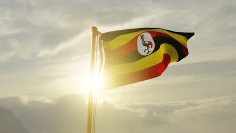 Flag of Uganda Waving, Realistic Animation, 4K UHD 60 FPS Slow-Motion Stock Footage 130818845