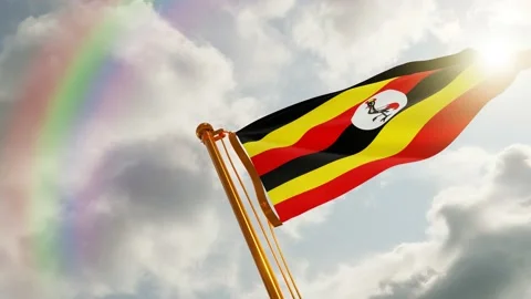 Flag of Uganda Waving, Realistic Animation, 4K UHD 60 FPS Slow-Motion Stock Footage 136486903