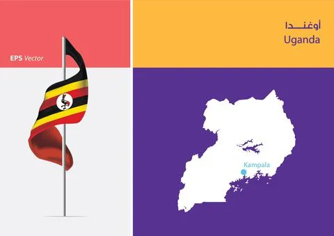 Flag of Uganda on white background with Map Stockillustratie