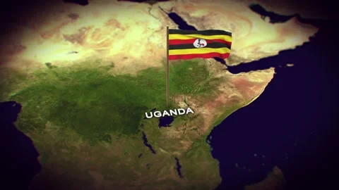 The Flag of Uganda on the World Map, Uganda map with flag 3d animation Stock Footage 289639749