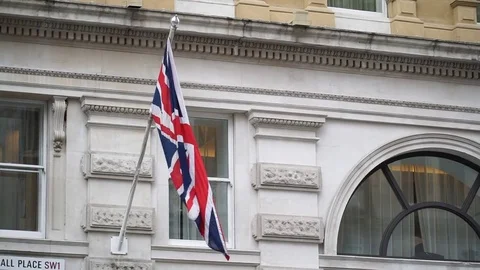 Flag of UK on a building Stock Footage 82978832