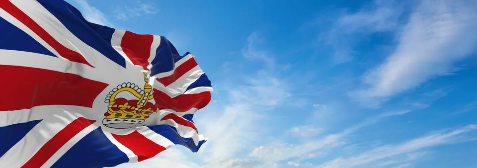 Flag of UK Consular  at cloudy sky background on sunset, panoramic view. unit Stock Illustration