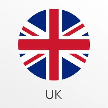 Flag of UK round icon or badge. United Kingdom and Great Britain circle button.  Stock Illustration