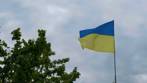 Flag of Ukraine against a dramatic sky. Flag of ukraine slowmotion. War in Stock-Footage 195534744