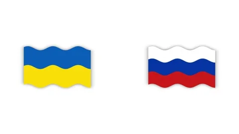 The flag of Ukraine and Russia develops on a white background. confrontation Stock Footage 172092673