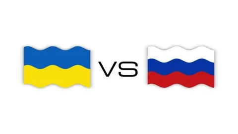 The flag of Ukraine and Russia develops on a white background. Ukraine against Stock Footage 172092857
