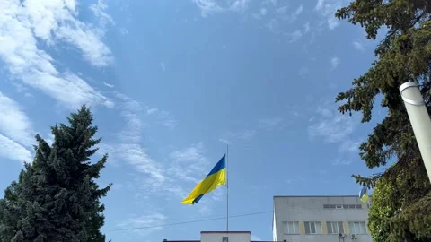 The flag of Ukraine and the trident coat of arms Stock Footage 245236554
