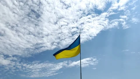 The flag of Ukraine on the background of the sky Stock Footage 245236665