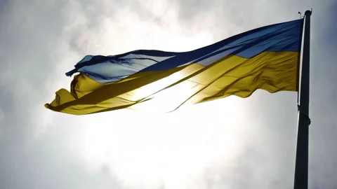 Flag of Ukraine in backlight. Vidéo 201215459
