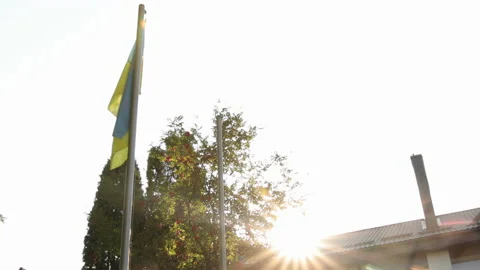Flag of Ukraine on blue sky background. National symbol of freedom and Stock Footage 188027936