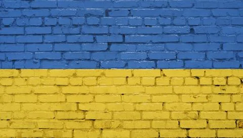 Flag of Ukraine on brick wall texture background Stock Illustration