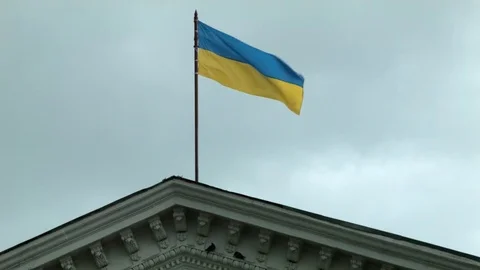 The flag of Ukraine is developing in the wind Stock Footage 75685641