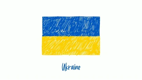 The flag of Ukraine is Drawn with a Marker or Pencil on a White Board. 4K Stock Footage 198797005