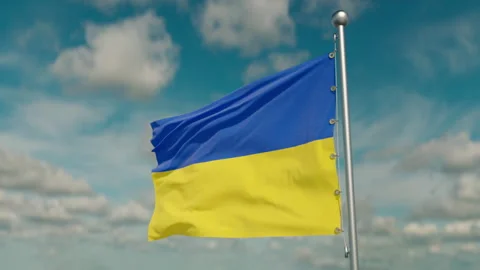 Flag of Ukraine. Fabric texture, realistic wind, bottom view. Stock Footage 243295776
