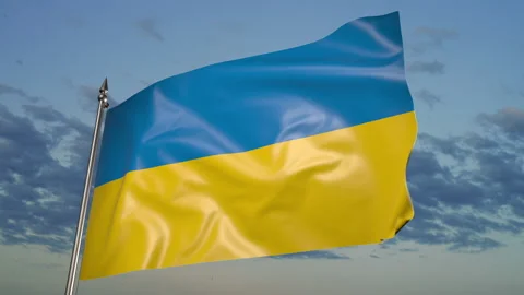 Flag of Ukraine on a flagpole. 3D animation against the sky 库存影片 205515348
