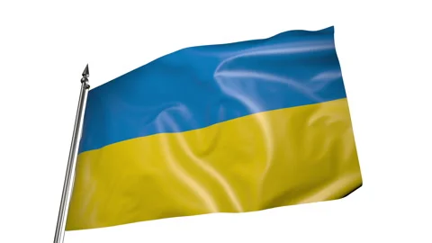 Flag of Ukraine on a flagpole. Animation 3D on a white background Stock Footage 219746986