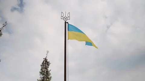 The flag of Ukraine flutters in the wind Stock Footage 249958814