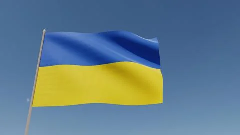 Flag of Ukraine is flying in the wind. Realistic 3D rendering. illustration Stock Illustration