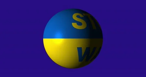 Flag of Ukraine in the globe, which returns with the inscription stop war Vídeo Stock 186475974
