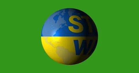 Flag of Ukraine in the globe, which returns with the inscription stop war Stock Footage 186476026