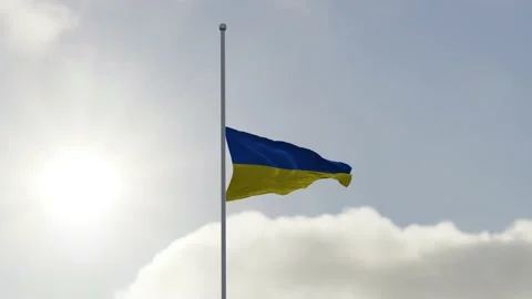 Flag of Ukraine half mast in the wind. High bitrate slow motion animation Stock Footage 219301628